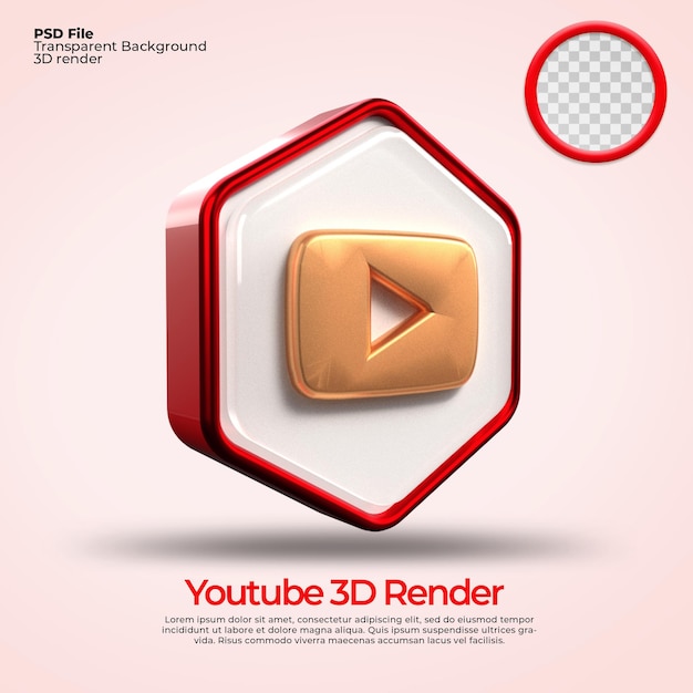 Iconos 3d youtube transparente con elementos de estilo dorado.