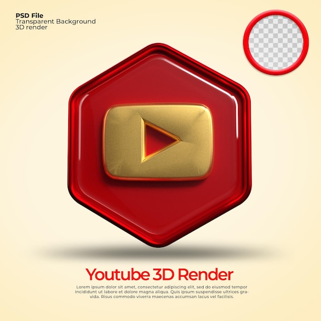 Iconos 3d youtube transparente con elementos de estilo dorado.