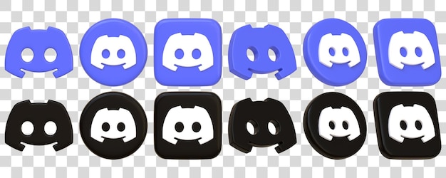 Iconos de la aplicación Discord en azul y negro Ilustración de renderización 3D