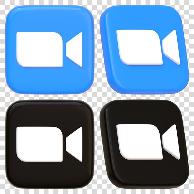 Iconos de la aplicación Zoom en variantes azules y negras Ilustración de renderización 3D