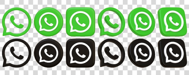 Iconos de aplicaciones de chat de WhatsApp verdes y negras Ilustración de renderizado 3D