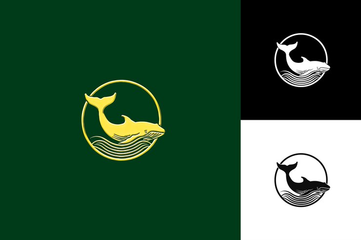 PSD iconos de ballenas emblema de aletas de cola con borde acuoso ilustración suave de ballenas diseño artístico vectorial de animales