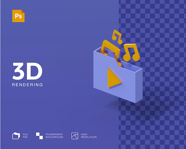 Iconos de carpeta de música 3d con melodía y nota