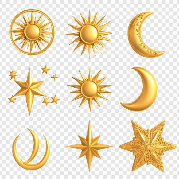 PSD iconos celestiales dorados