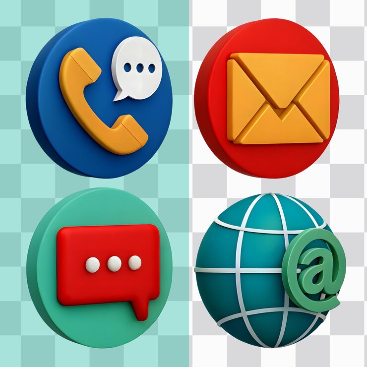 Iconos de contacto teléfono mensaje de correo electrónico y comunicación en la web