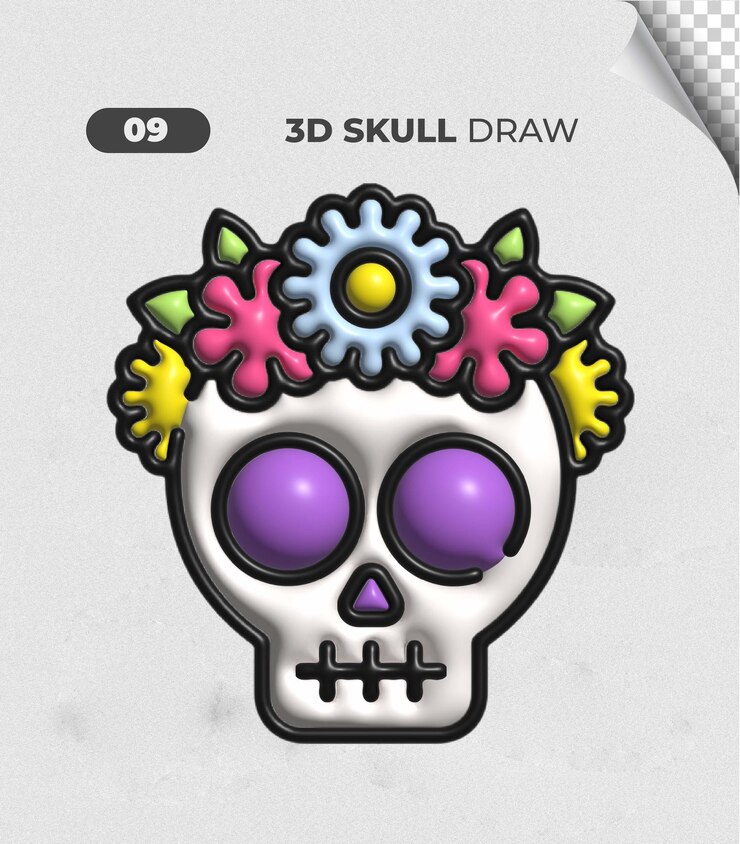 PSD iconos de cráneos florales en 3d