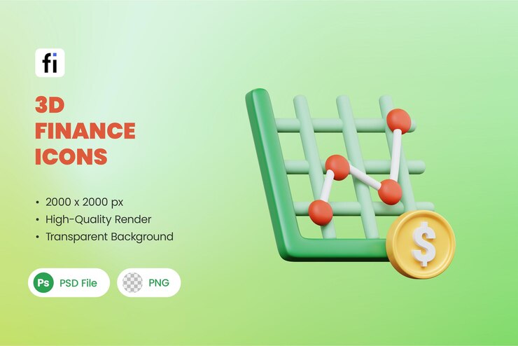 PSD iconos de finanzas 3d con gráfico y dólar