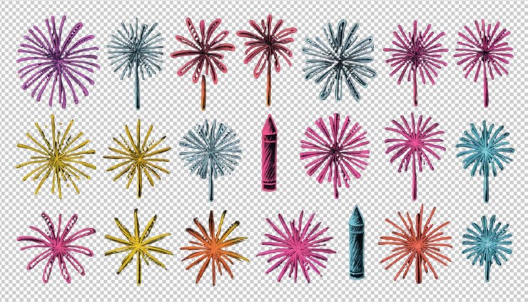 PSD iconos de fuegos artificiales crayón tiza dibujo vectorial conjunto png