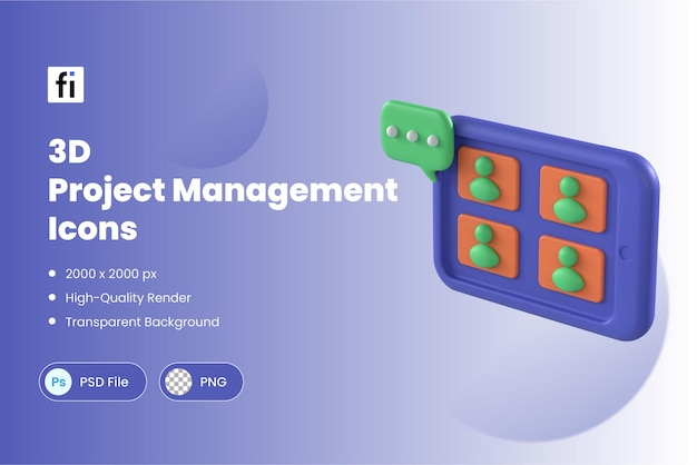 Iconos de gestión de proyectos 3D para reuniones de comunicación digital