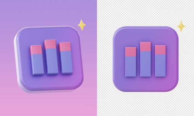 Iconos de gráficos de barras de infografía púrpura 3d simples para diseños de anuncios de redes sociales de aplicaciones móviles web UI UX