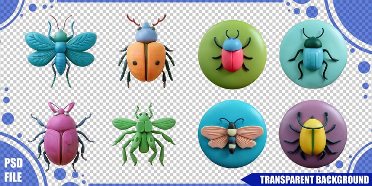 PSD iconos de insectos coloridos para diseños divertidos