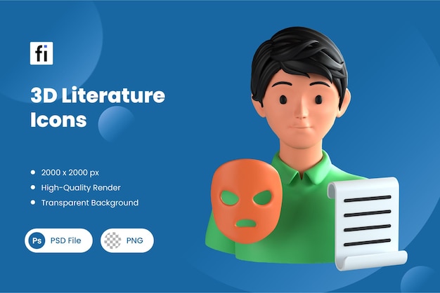 Iconos de literatura 3D para presentaciones educativas