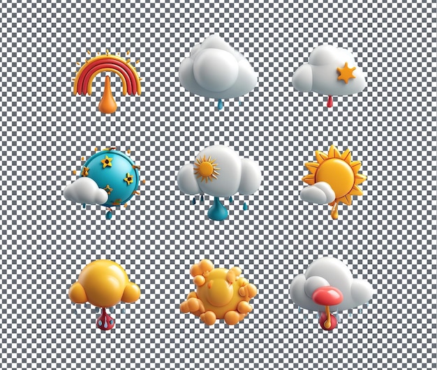 Iconos meteorológicos muy animados aislados sobre un fondo transparente