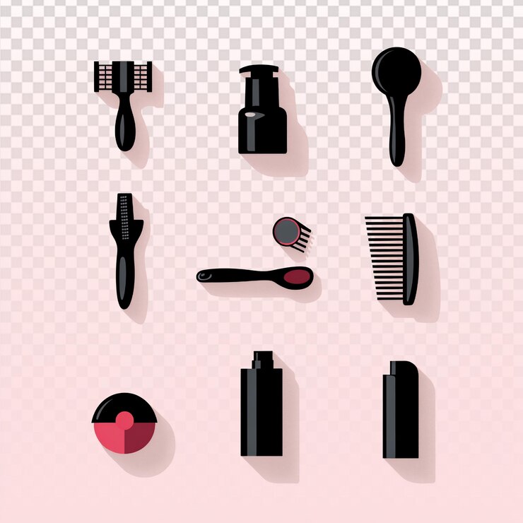 PSD iconos modernos de peluquería en el fondo rosado
