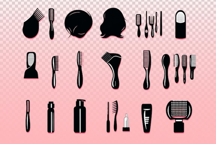 PSD iconos modernos de peluquería en el fondo rosado