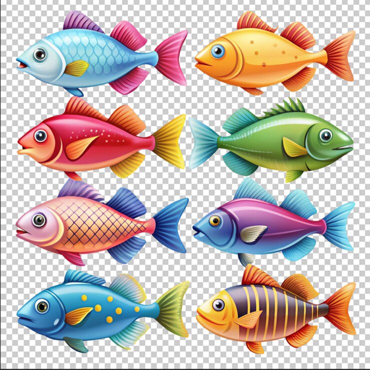 PSD iconos de peces coloridos aislados sobre un fondo blanco