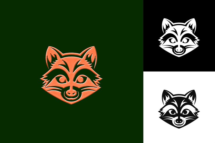 PSD iconos de perros mapaches emblema enmascarado con frontera asiática ilustración de racc curiosa diseño artístico vectorial de animales