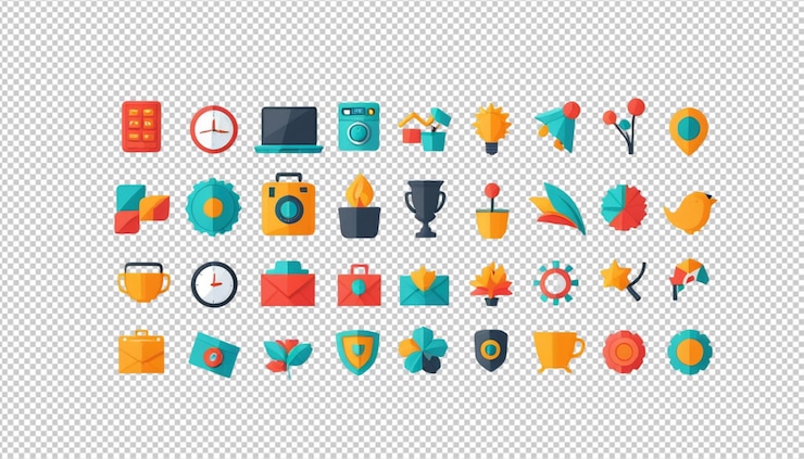 PSD iconos planos coloridos conjunto de elementos de diseño png
