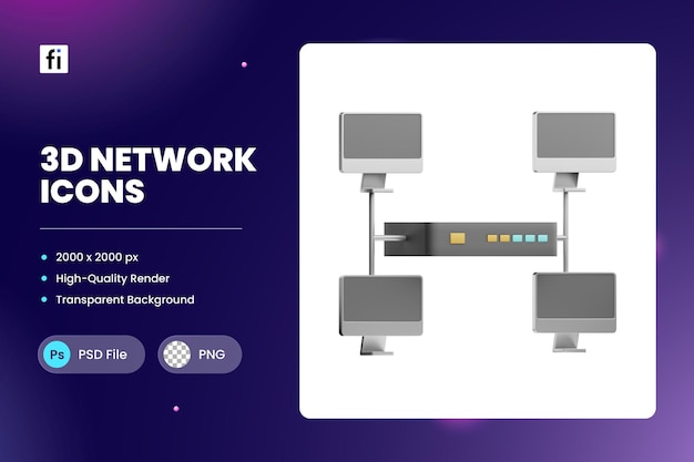 PSD iconos de la red de ilustración 3d