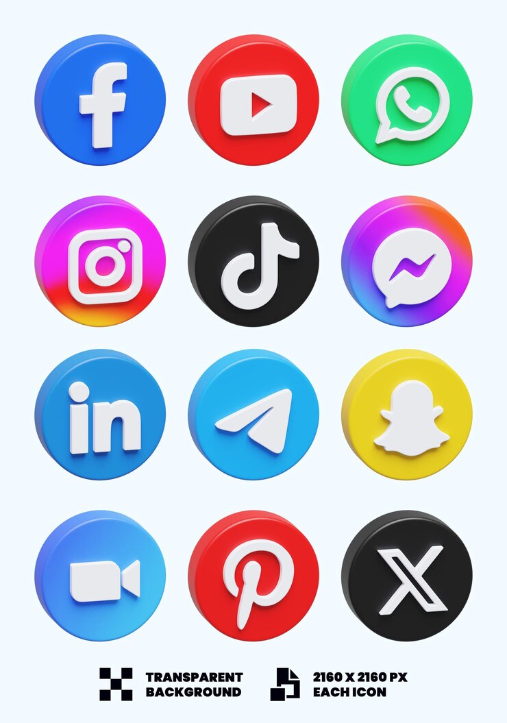 PSD iconos de las redes sociales en 3d