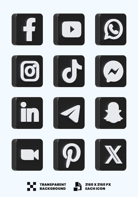 PSD iconos de las redes sociales en 3d