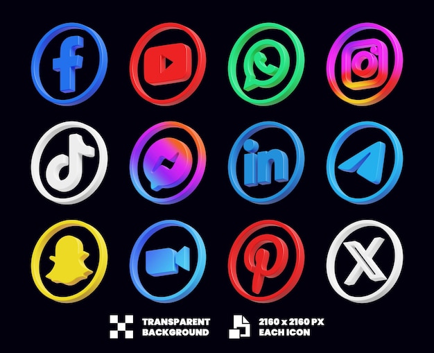 PSD iconos de las redes sociales en 3d