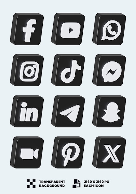 PSD iconos de las redes sociales en 3d