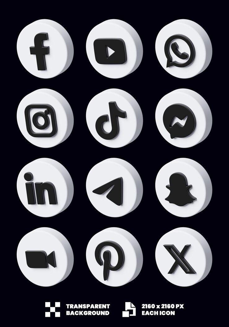 PSD iconos de las redes sociales en 3d
