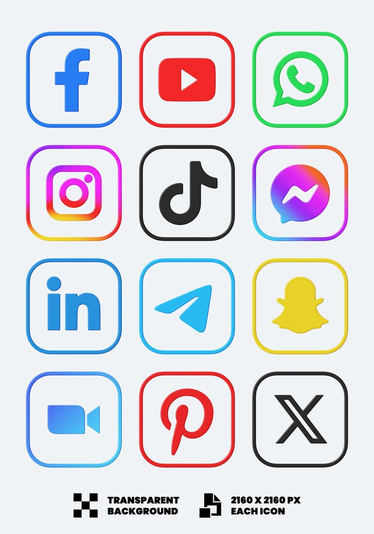 PSD iconos de las redes sociales en 3d