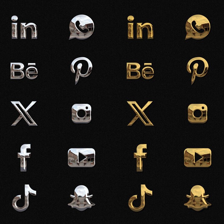Iconos de las redes sociales de metal cromado