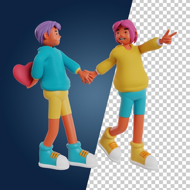 Iconos de renderizado 3d de la dulce pareja retro