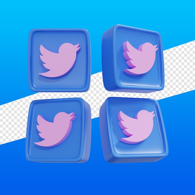PSD iconos de representación 3d twitter con diferentes ángulos