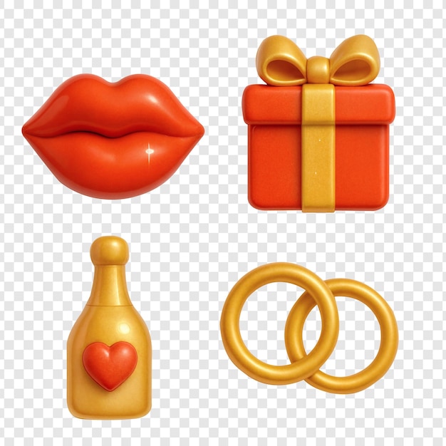 Iconos románticos en 3D Calendario corazón sobre y anillo