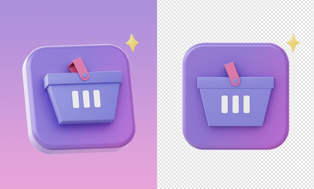 Iconos simples de carrito de compras púrpura 3d para aplicaciones móviles web ui ux diseños de anuncios de redes sociales