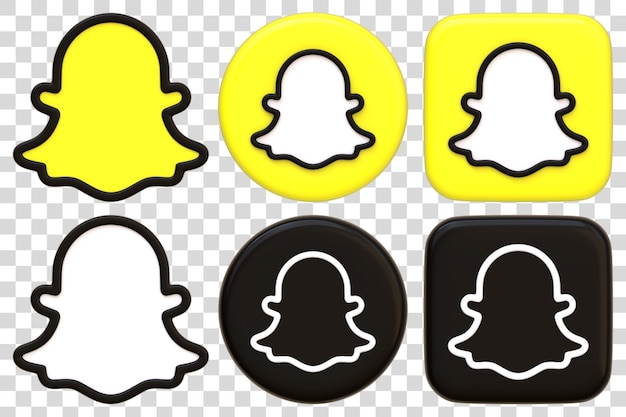 Iconos de Snapchat en variaciones amarillas y negras Ilustración de renderización 3D