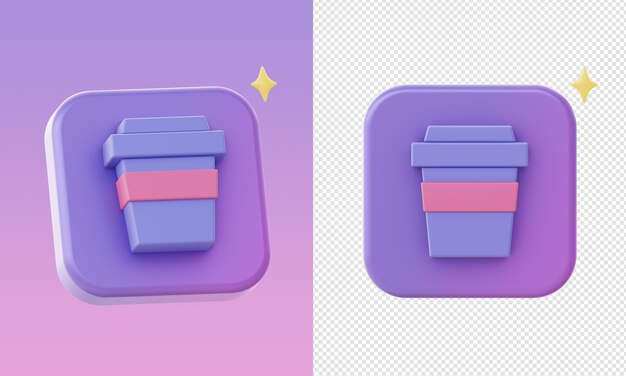 iconos de taza de café de bebida púrpura 3d simples para UI UX aplicaciones móviles web diseños de anuncios de redes sociales