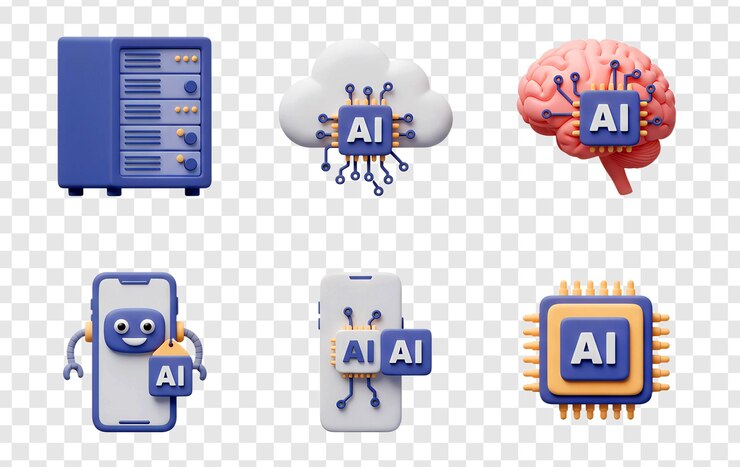 PSD iconos de tecnología de ia configurados para diseño moderno aislados en un fondo transparente