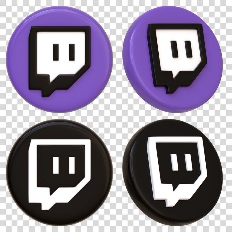 PSD iconos de twitch en variantes púrpura y negra ilustración de renderización 3d