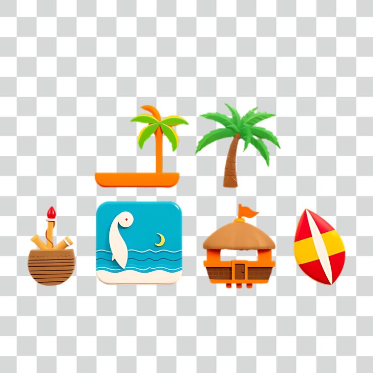 PSD iconos de vacaciones de verano conjuntos vacaciones vacaciones viajes y concepto de transporte
