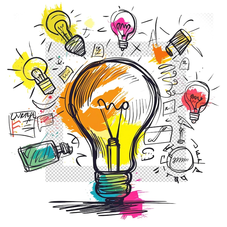 PSD idea di lampadina concetto doodle sfondo trasparente isolato