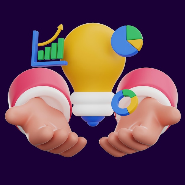 idea de negocio icono 3D con mano y bombilla amarilla