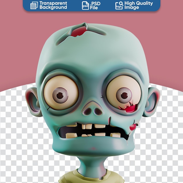 PSD idéal pour halloween rendering 3d effrayant d'un personnage de tête de zombie de dessin animé simple