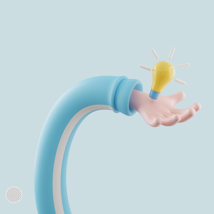 PSD idée 3d gagner de l'argent avec une lampe sur la main tenant en arrière-plan une entreprise en pleine croissance concept isolé ampoule 3d