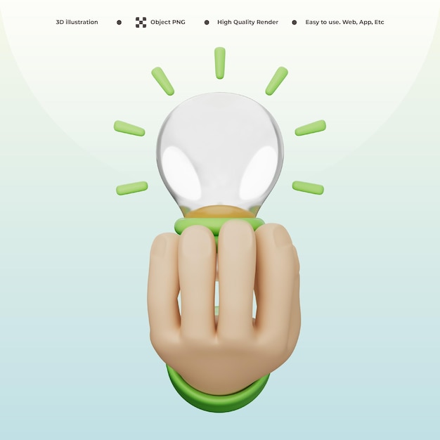Idee Glühbirneninnovation grüne Energie nachhaltige Lösung 3D-Illustration