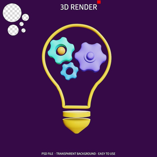 PSD ideia de engrenagem de ícone de renderização 3d