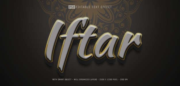 Iftar editable efecto de texto en negrita estilo 3d