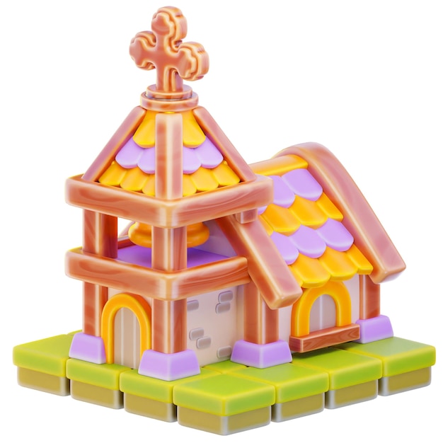 iglesia 3d render icono ilustración de pascua