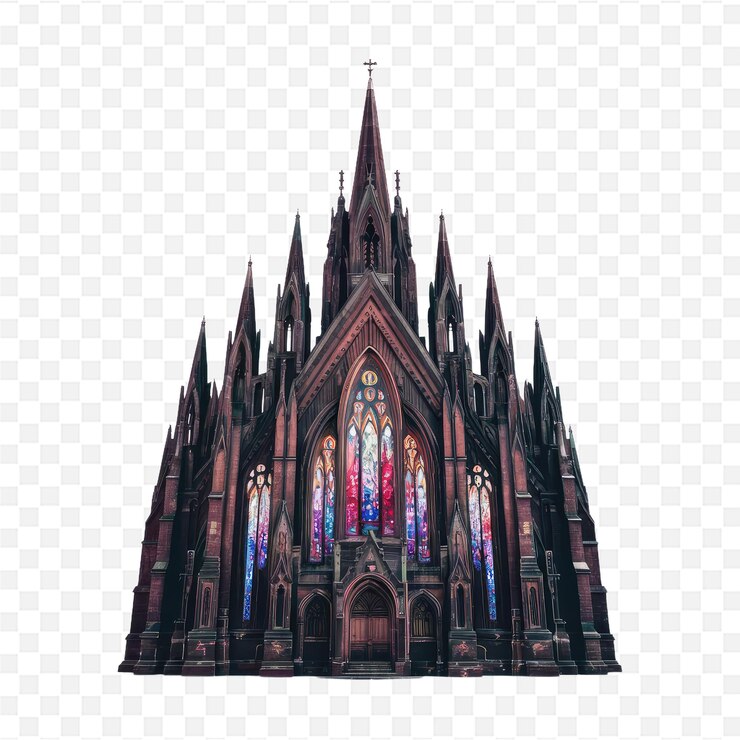 PSD una iglesia con vidrieras y una cruz en la parte superior