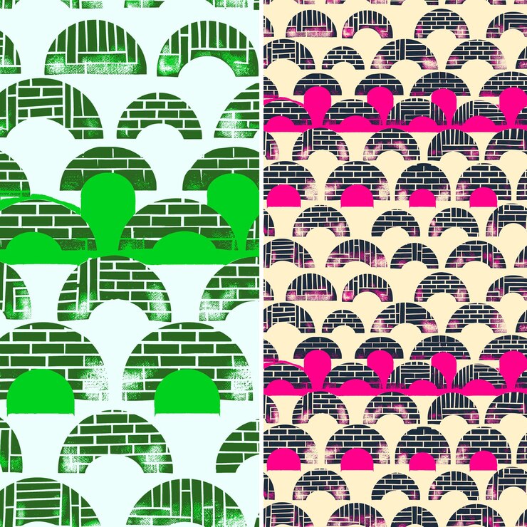PSD igloos cautivadores con siluetas de ladrillo y diseños de patrones vectoriales de ilustración de diseño gradiente