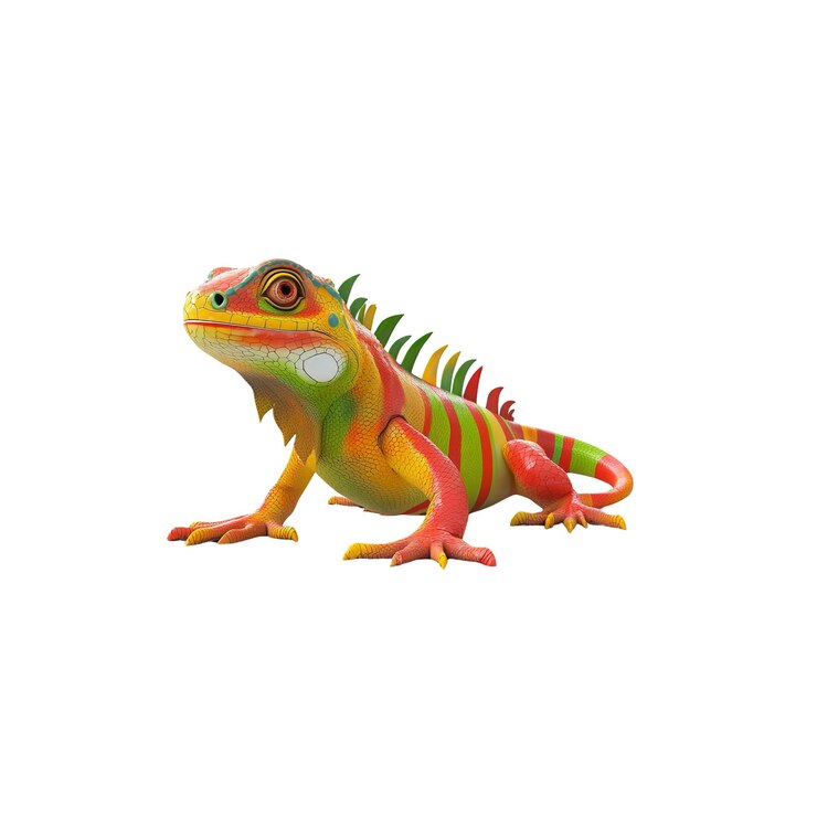 PSD iguana arco-íris vibrante, réptil lagarto, animal exótico colorido